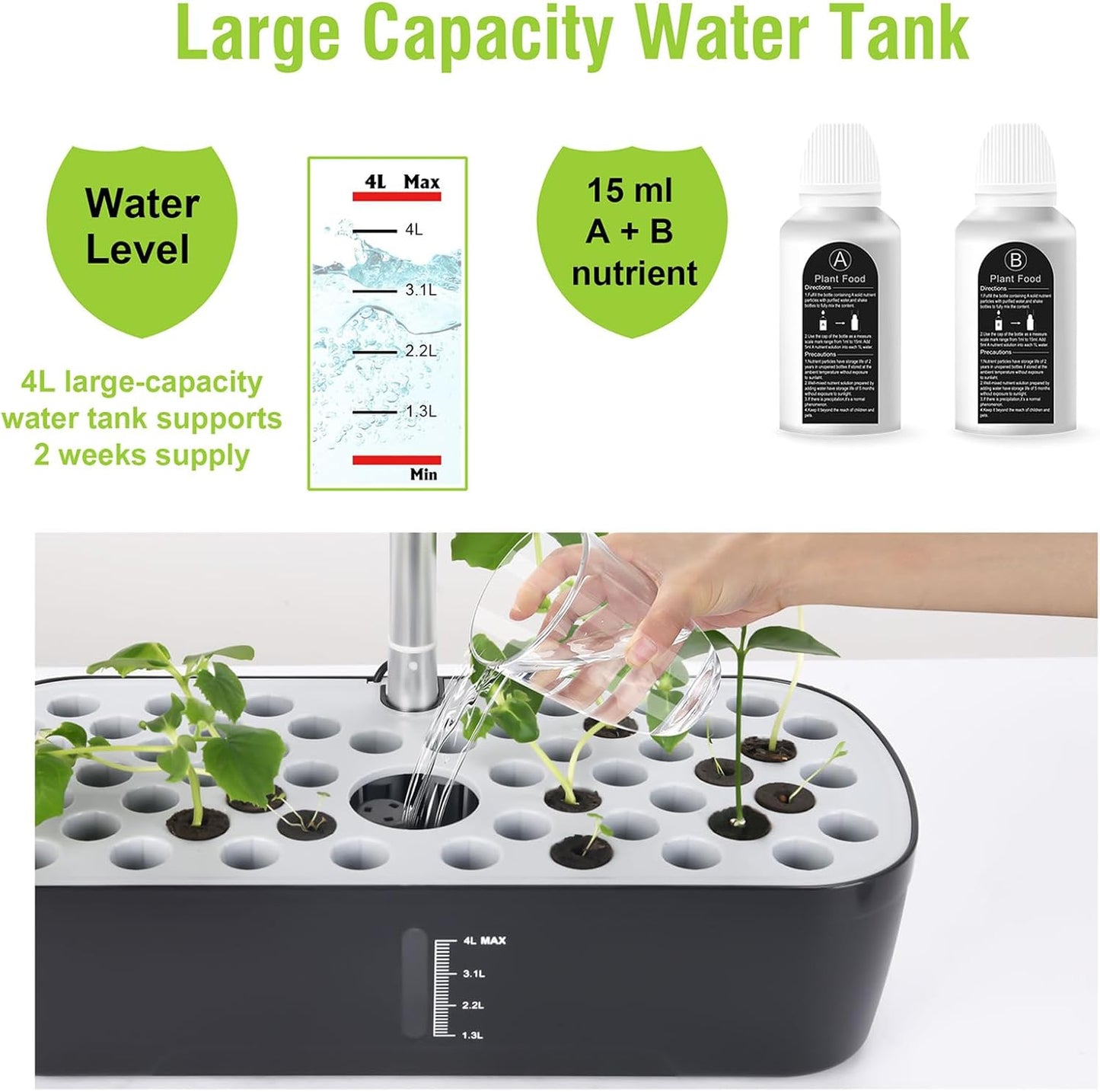 52 Pods Hydroponics Growing System Kit, Indoor Herb Garden with Smart LED Grow Light, Large Capacity Water Tank, Adjustable Height, Auto Timer & Quiet Pump for Home Kitchen Office Indoor Gardening