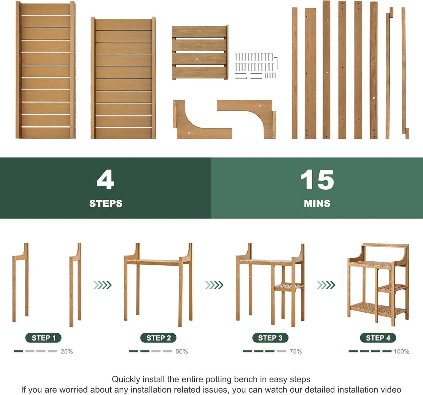 LMP Potting Bench, HDPS Potting Bench Table, 50’’x17.5x37.5' (LxWxH) All Weather Potting Table Work Station for Outside Gardening, Like Teak Wood
