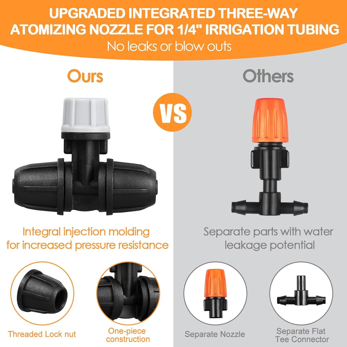 Upgraded Micro Spray Irrigation Drippers, 25 Pieces Three-Way Atomizing Nozzle Fitting for 1/4 Inch Tubing Lock Barbed Drip Line Parts Emitters for Garden Greenhouse Sprinkler Misting System