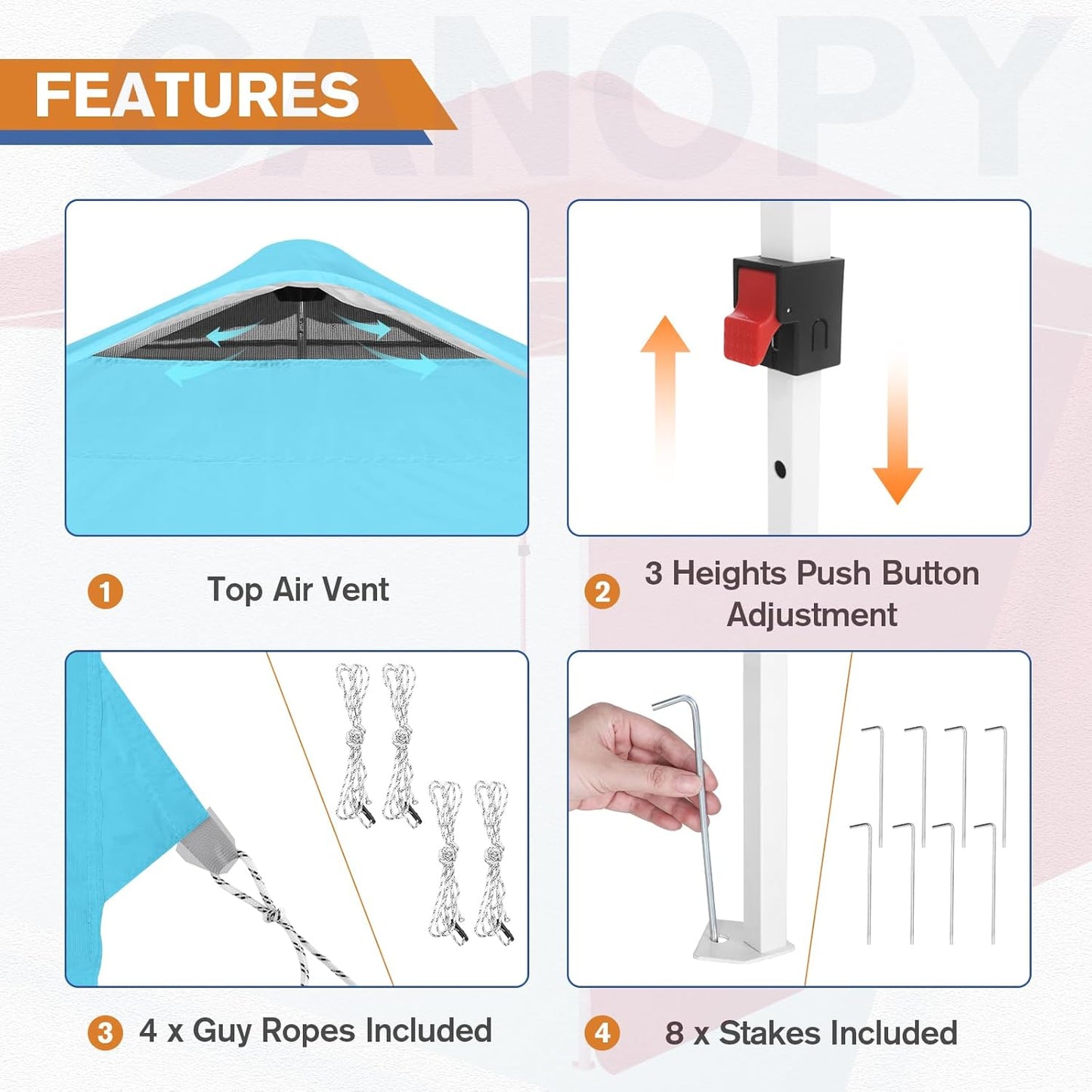 EAGLE PEAK Pop Up Canopy Tent with 1 Sidewall, Easy Setup Event Tent, Outdoor Sun Shade, Wheeled Carry Bag, Stakes and Guy Ropes, Instant Canopy 10x10, Light Blue