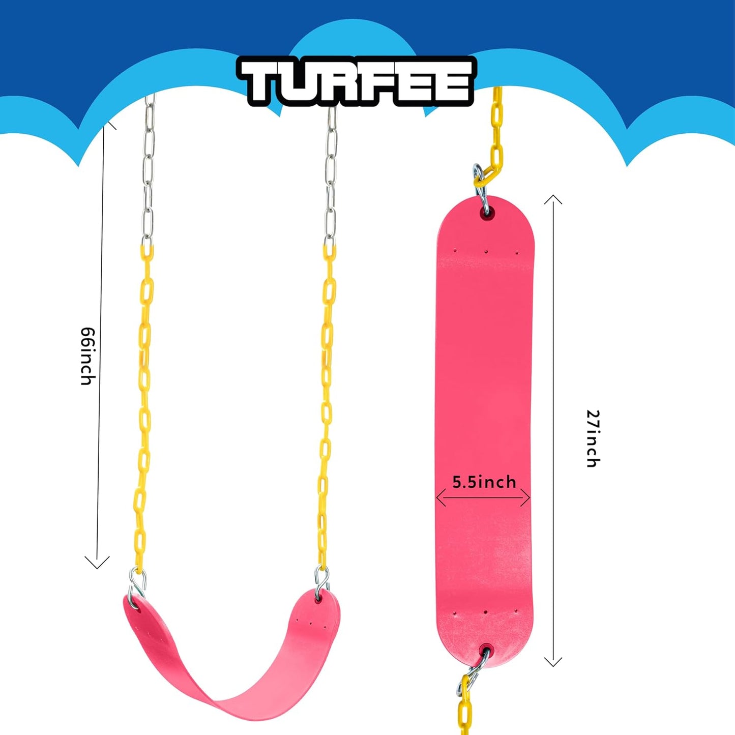 TURFEE 2 Packs Heavy Duty Swing Seat, Swing Set Accessories Replacement with 4 Snap Hooks for Kids Outdoor Play Playground, Trees, Swingsets, Playground(Pink)