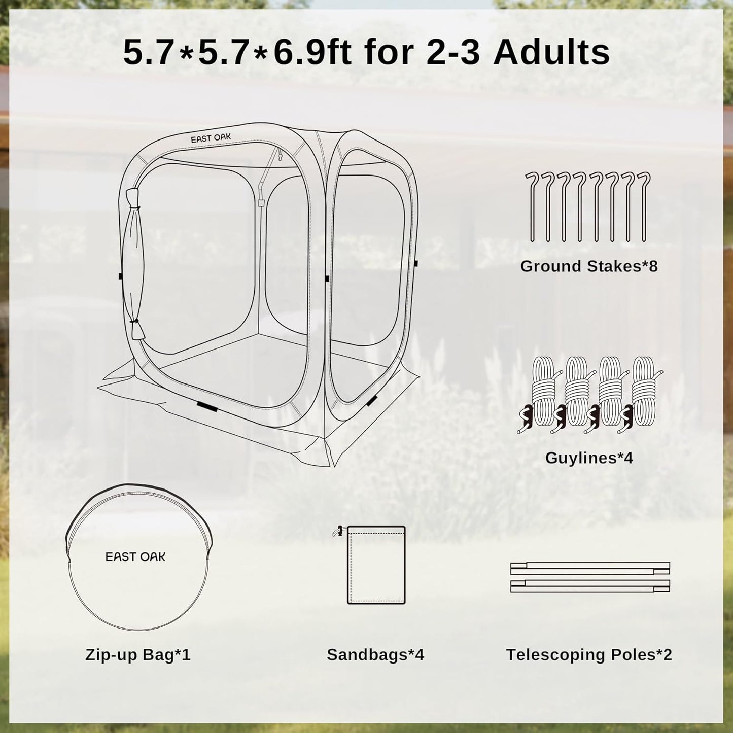 EAST OAK Screen House Tent Pop-Up, Portable Screen Room Canopy Instant Screen Tent 6 x 6 FT with Carry Bag for Patio, Backyard, Deck & Outdoor Activities, Brown