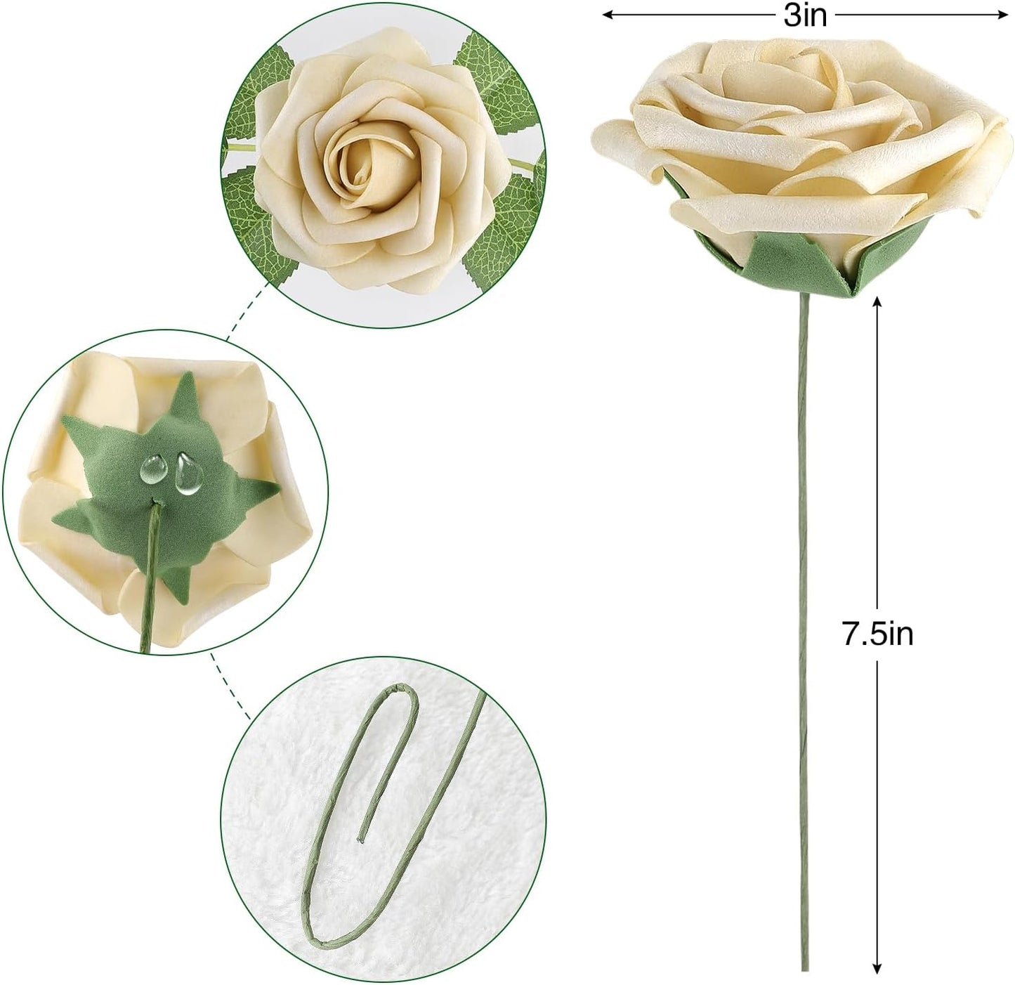 AmyHomie 25pcs Real Looking Artificial Beige Roses w/Stem for DIY Wedding Bouquets Centerpieces Arrangements Party Baby Shower Home Decorations