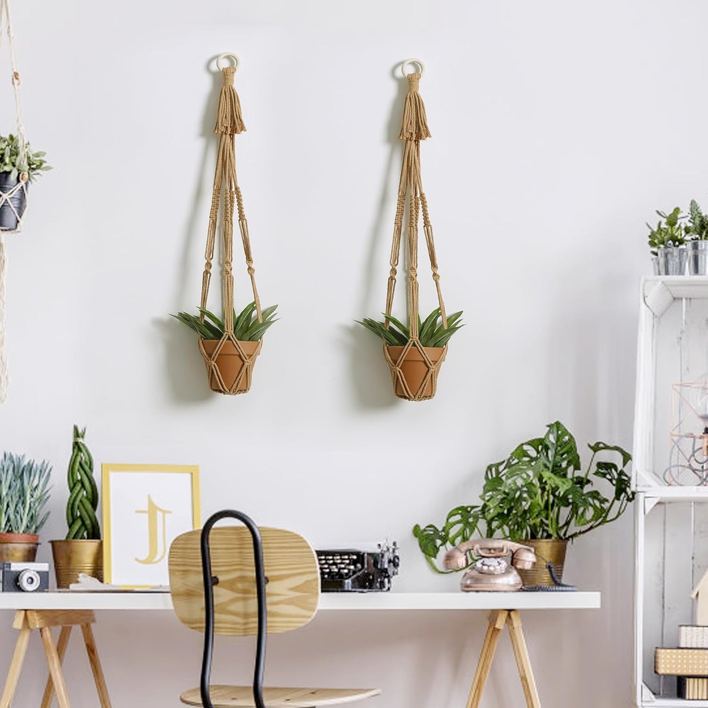 Artilady Plant Hanger Indoor Macrame Hanging Planters for Plants Holder Boho Brown Basket No Tassels Farmhouse Rustic Window Wall Decor