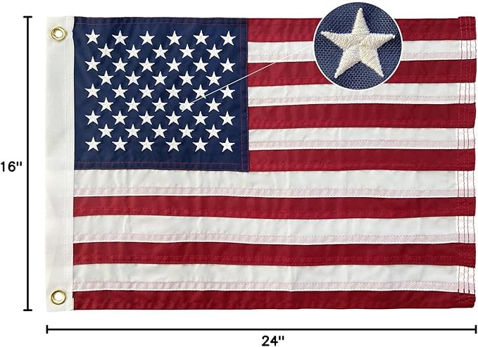 American Flag 16x24 Boat Flags Outdoor Heavy Duty Embroidered USA 1.3x2Ft Flags - Heavy Duty Banner US Nylon Sewn Stripes Indoor with 2 Brass Grommets