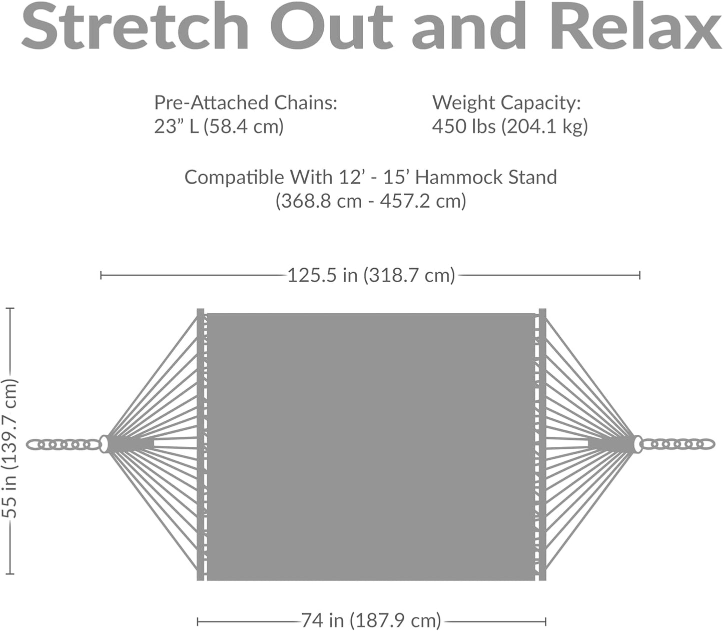 Sunnydaze Quilted Outdoor Hammock with Spreader Bars - Heavy-Duty 450-Pound Capacity Double Hammock for Outside - Red Stripe