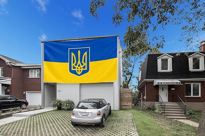 Ukraine Trident Extra Large Flag 8x12FT Giant Ukrainian Coat of Arms National Polyester Banner With 3 Grommets Fade Resistant Vivid Color For Patriotic Festival Events Party Decoration