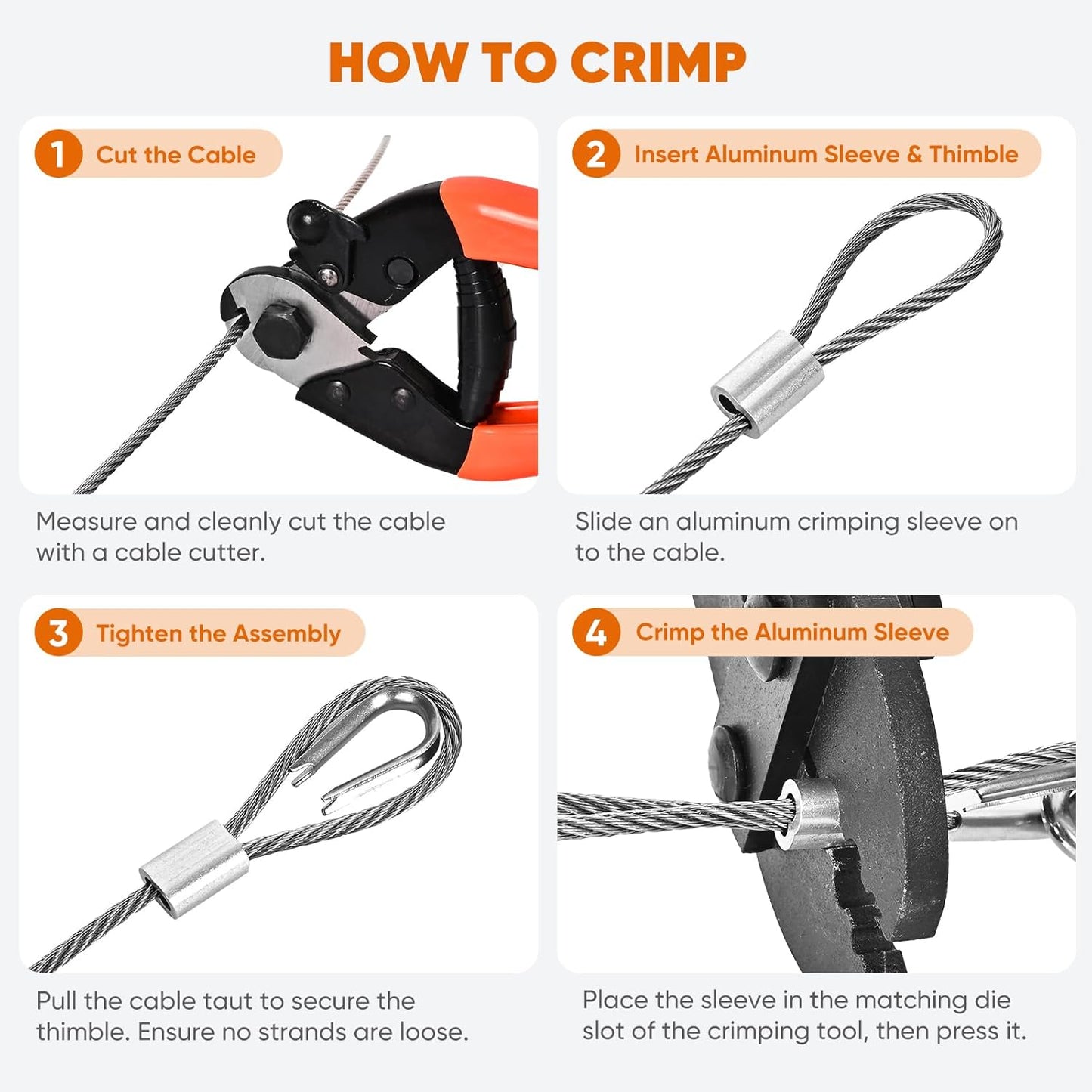 100FT 1/8" Stainless Steel Cable with Wire Rope Crimping Tool and Cable Cutter, 1760 lbs Breaking Strength, 7x7 Strands Aircraft Cable for Deck Railing, Porch Fence, String Light