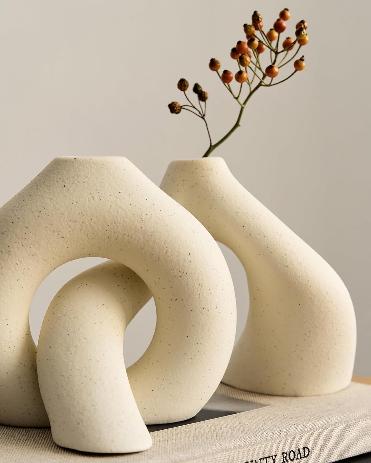 NOBULA White Ceramic Donut Vases โ Modern Home Decor for Living Room, Bedroom & Table Centerpiece - Minimalist Nordic โ Unique Vases for Olive Plant & Flowers โ Decorative Coffee Table Vase Set of 2