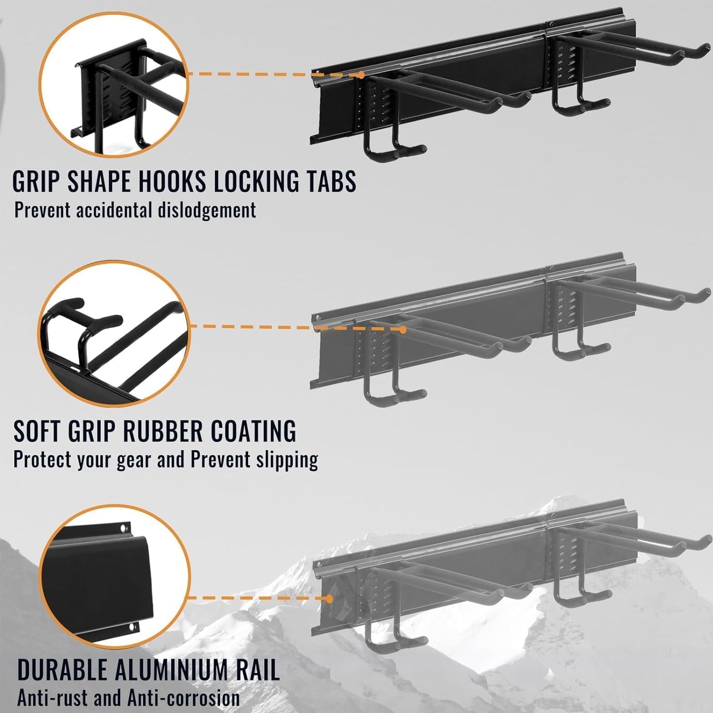 Wall Mount Tool Storage Rack, Heavy Duty Garage Storage Tool Organizer, Garden Tool Wall Hooks and Hangers, Hold Up to 350lbs Black 2Pack, AK806-Black-2Pack