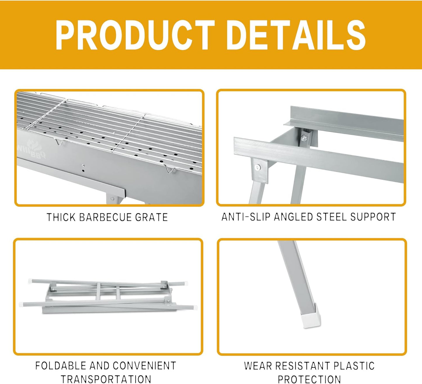 Charcoal Grills Commercial Quality Portable Multiple Size Hibachi BBQ Lamb Skewer Folded Camping Barbecue Grill(39.4x7.1x5.1 inch With Accessories)