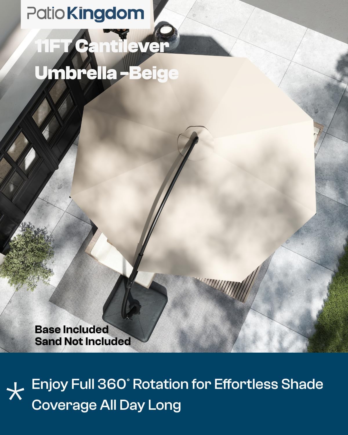 3-Piece Outdoor Bar Set with Beige 11FT Cantilever Umbrella, HDPE Tall Balcony Adirondack Chairs and Table, Outdoor Bar Stools for Patio (Grey)