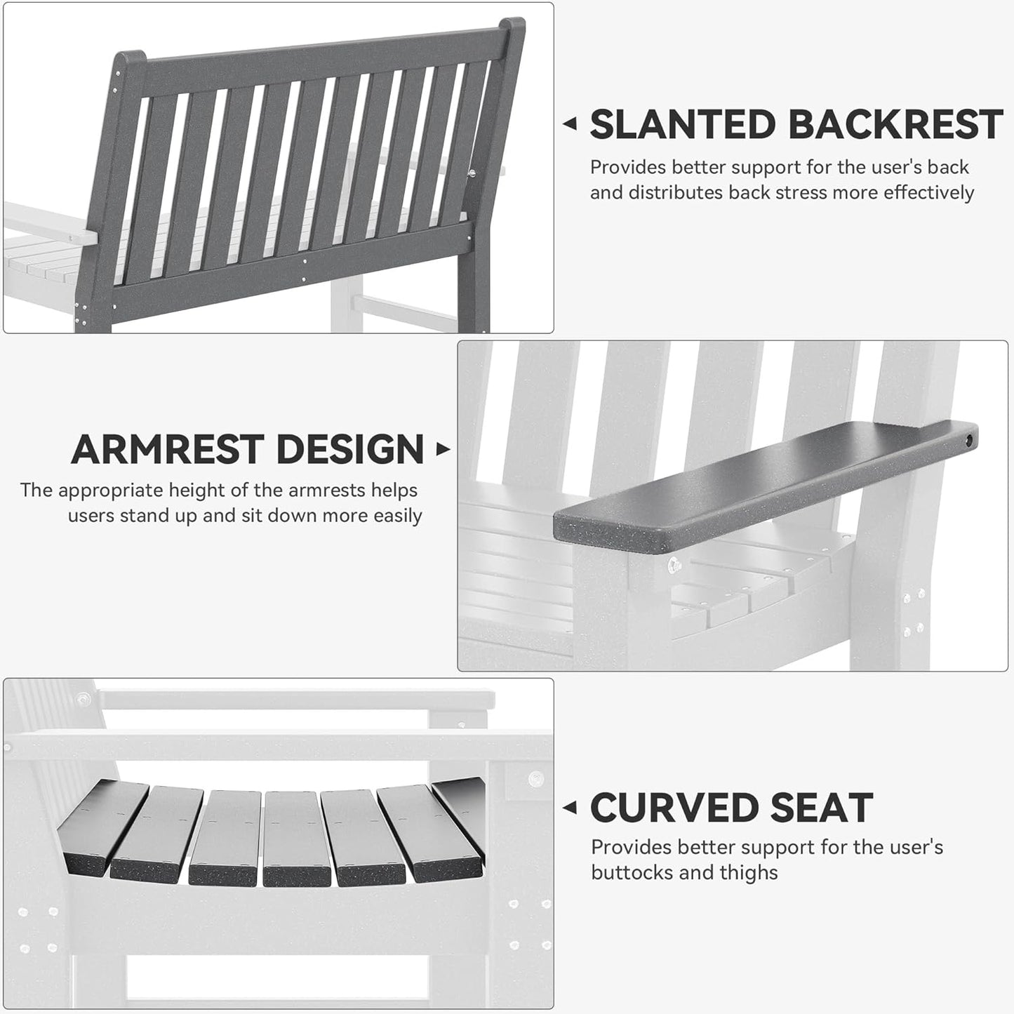 YITAHOME Garden Bench, All Weather Outdoor Bench for 2-3 Persons, Fade/Rot Resistance Patio Benches for Park, Porch, Patio & Backyard (Grey)