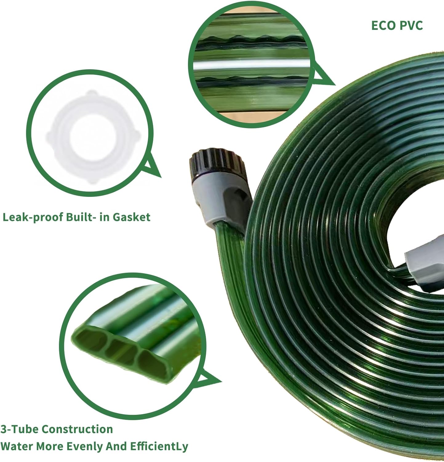 50 FT Flat Sprinkler Hose for Lawn Watering Garden Soaker Hose with Holes, Heavy Duty Lightweight No-Kink Water Hose with Stakes, Irrigation Hose, Great Fun for Kids and Dog
