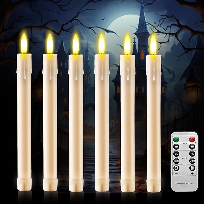JOSU 6 Pack Flameless Candles with Remote Control Timer, Flickering LED Taper Candles Battery Operated, Christmas Window Light for Candleholder for Home Decor Thanksgiving Wedding Decoration
