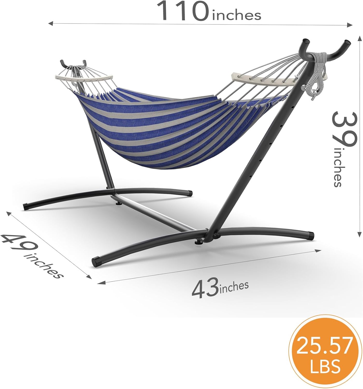 Double Hammock with Heavy-Duty Steel Stand,Portable,Easy Assembly,600lbs Weight Capacity,Perfect for Indoor,Yard,Camping,or Outdoor-BlueWhite