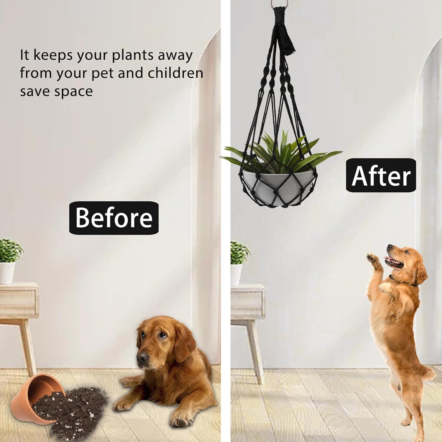 Artilady Black Plant Hanger Macrame Hanging Planter for Indoor Boho Plants Holder with Hooks Hanging Plant Basket Outdoor Window Wall Plants Home Decor