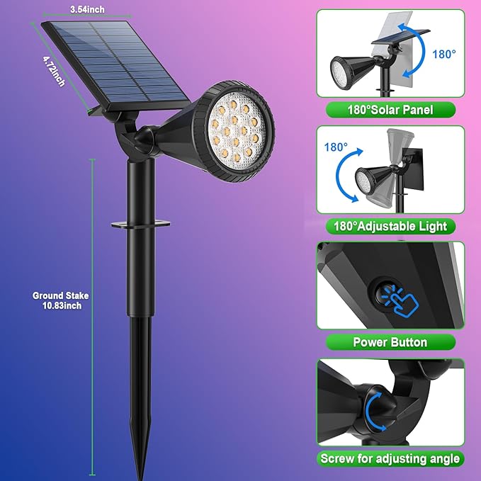 Solar Christmas Spot Lights Outdoor Waterproof Color Changing 180° Adjustable RGB Solar Powered Landscape Lights for Yard 7 Lighting Modes Solar Spotlights for Pathway Garden Outside (8 Pack)