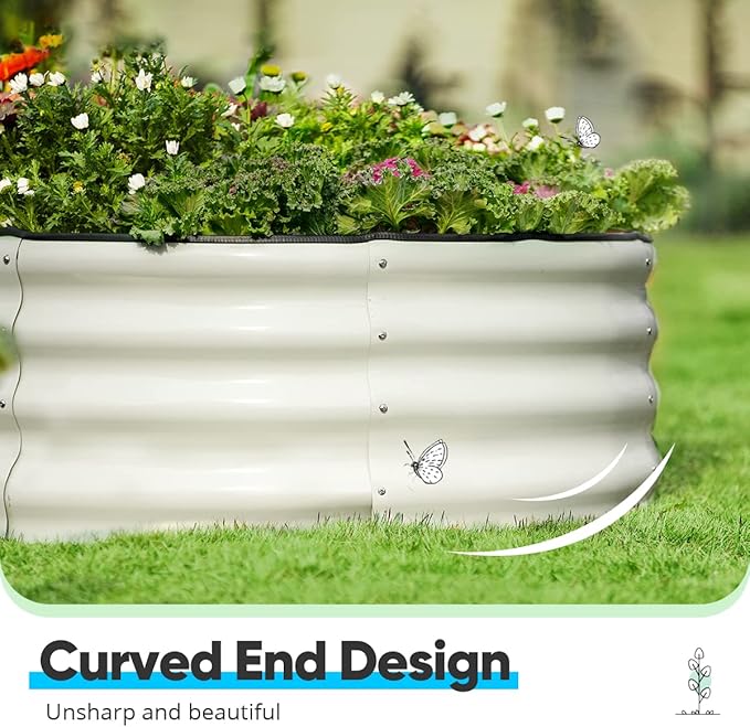 Quictent Galvanized Raised Garden Bed Kit, 8x4x1 ft Oval Metal Planter Box for Vegetables, Rubber Strip Edging Included (Beige)