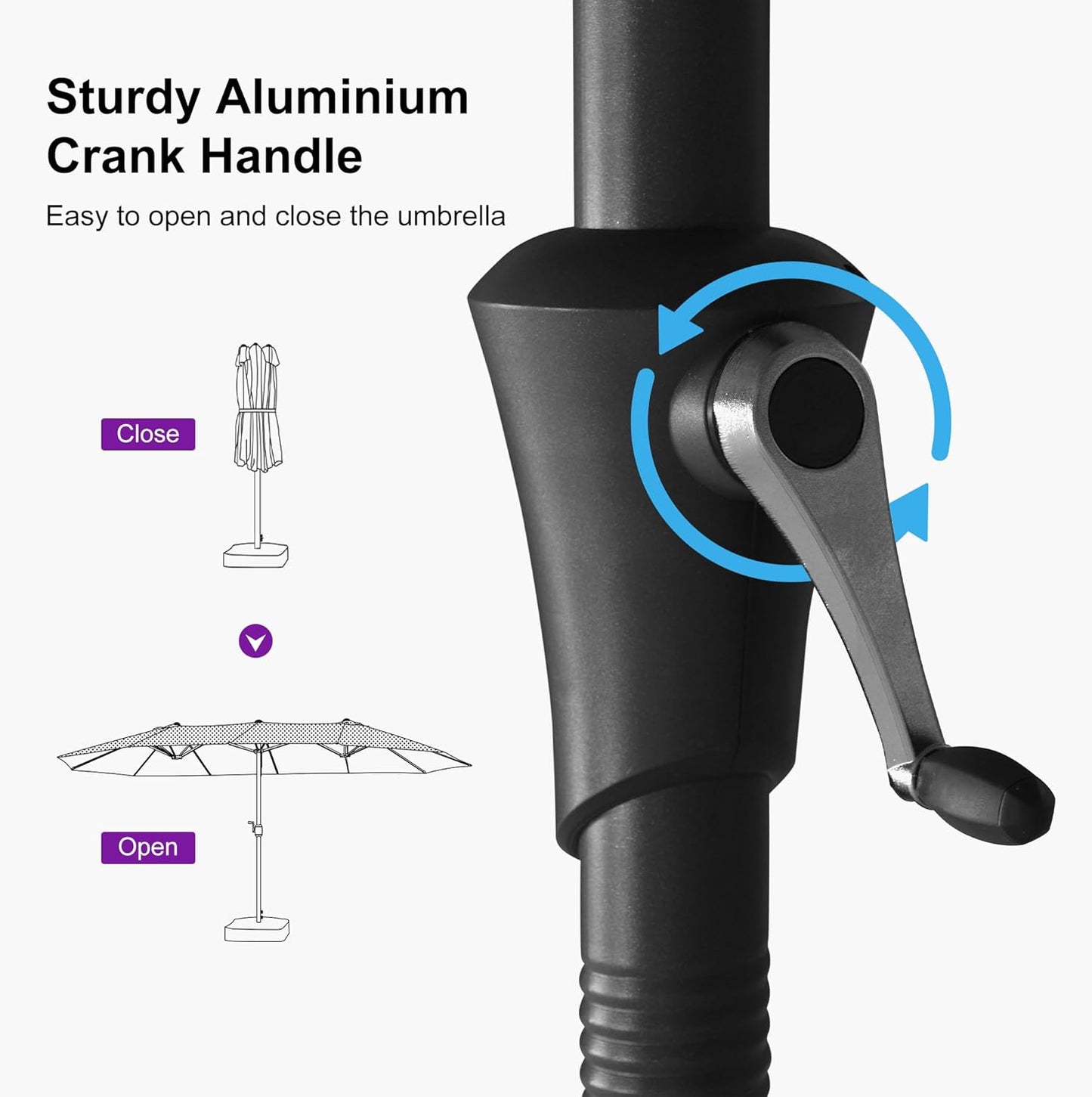 PURPLE LEAF 13ft Double-Sided Patio Umbrella with Base Included Market Rectangle Umbrella Outdoor Table Umbrella with Crank for Pool Garden Deck, Light Grey