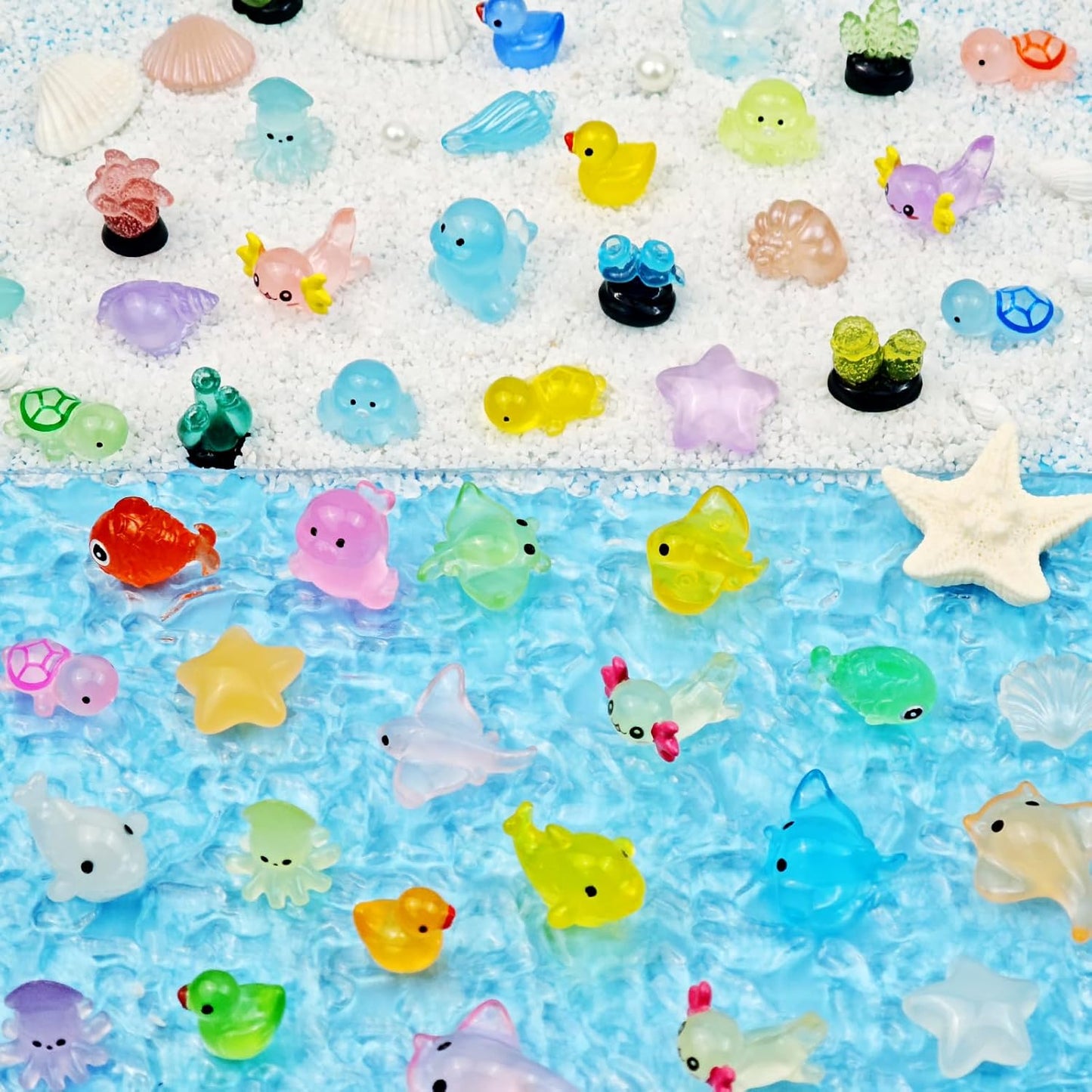 120 Pcs Luminous Mini Ocean Resin Animals Glow in The Dark Tiny Sea Animal Figures Marine Miniature Figurines for Crafts Micro Landscape Fairy Garden Aquarium Decoration