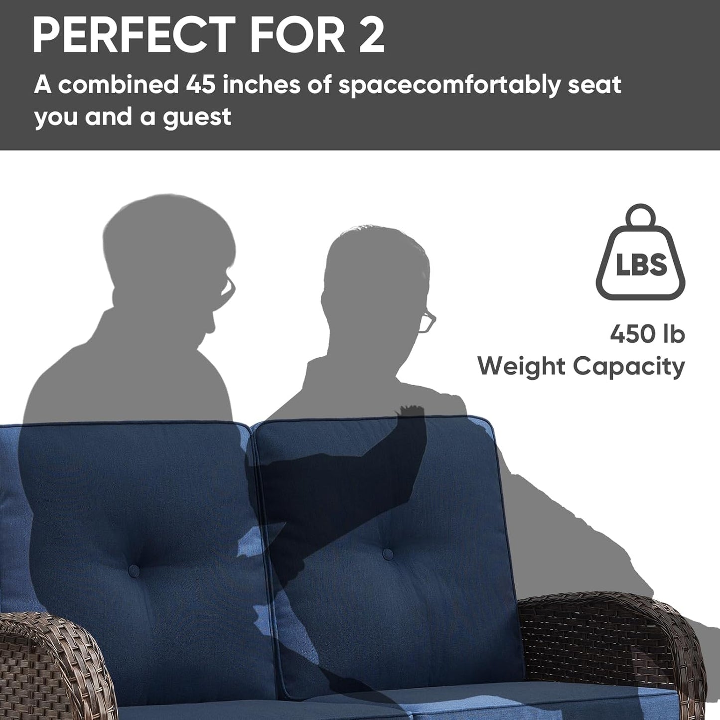 HUMMUH Outdoor Loveseat Sofa 2-Seat PE Wicker Outdoor Couch with Coffee Table,Deep Seat High Back Outdoor Patio Furniture for Patio,Garden,Porch,Deck(Blue)