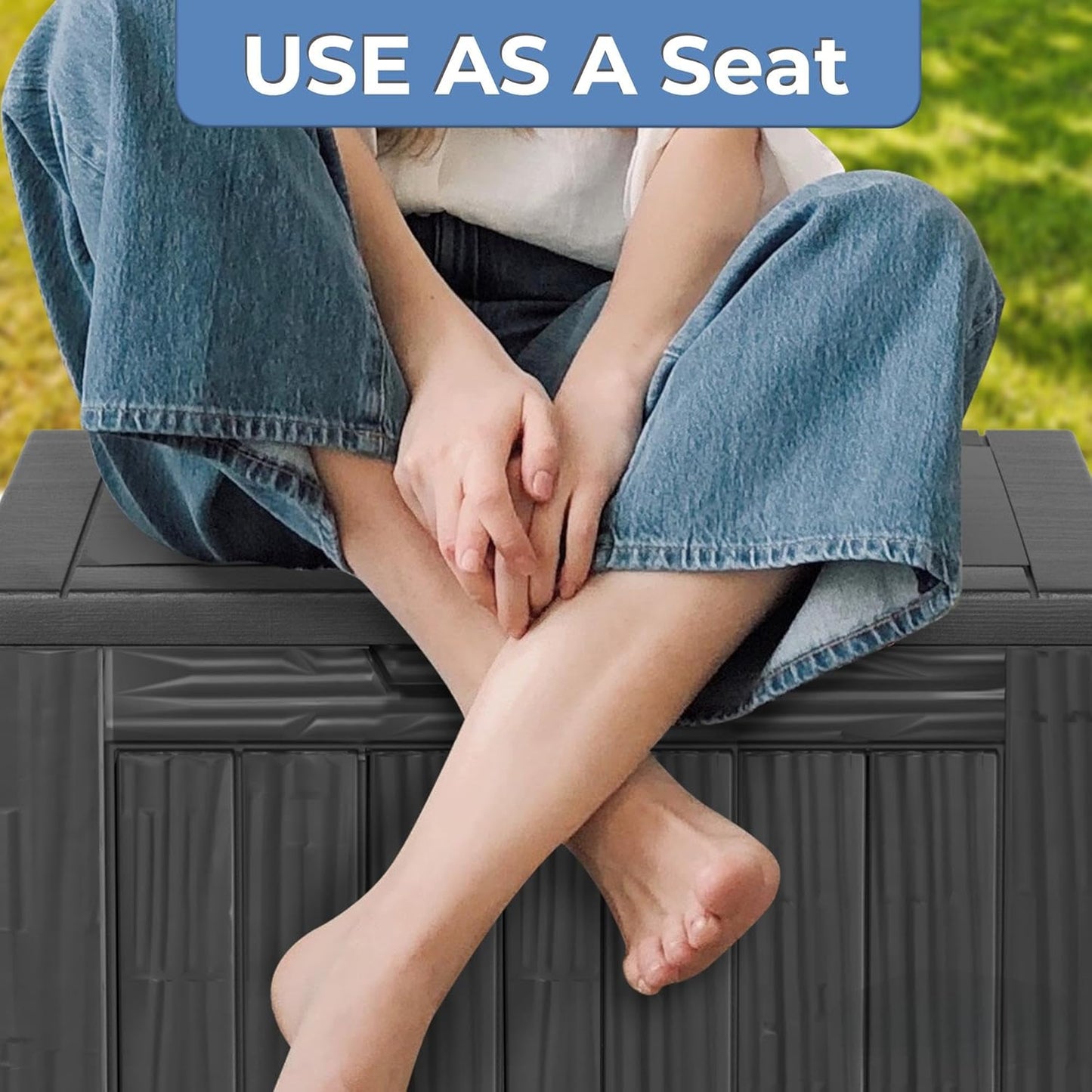 35 Gallon Resin Deck Box, Waterproof Outdoor Storage Bin for Patio, Poolside, and Garden, Lockable & UV-Resistant, Ideal for Small Spaces, Black