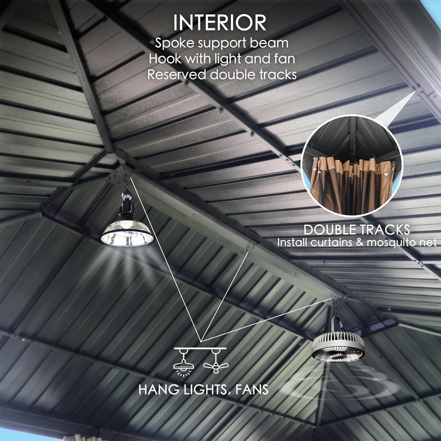 Kozyard Alexander 12' X 16' Hardtop Permanent Aluminum Metal Gazebo with Galvanized Steel Double Roof Canopy, Curtain and Netting Pavilion for Patio, Backyard, Deck, Lawn (Gray)