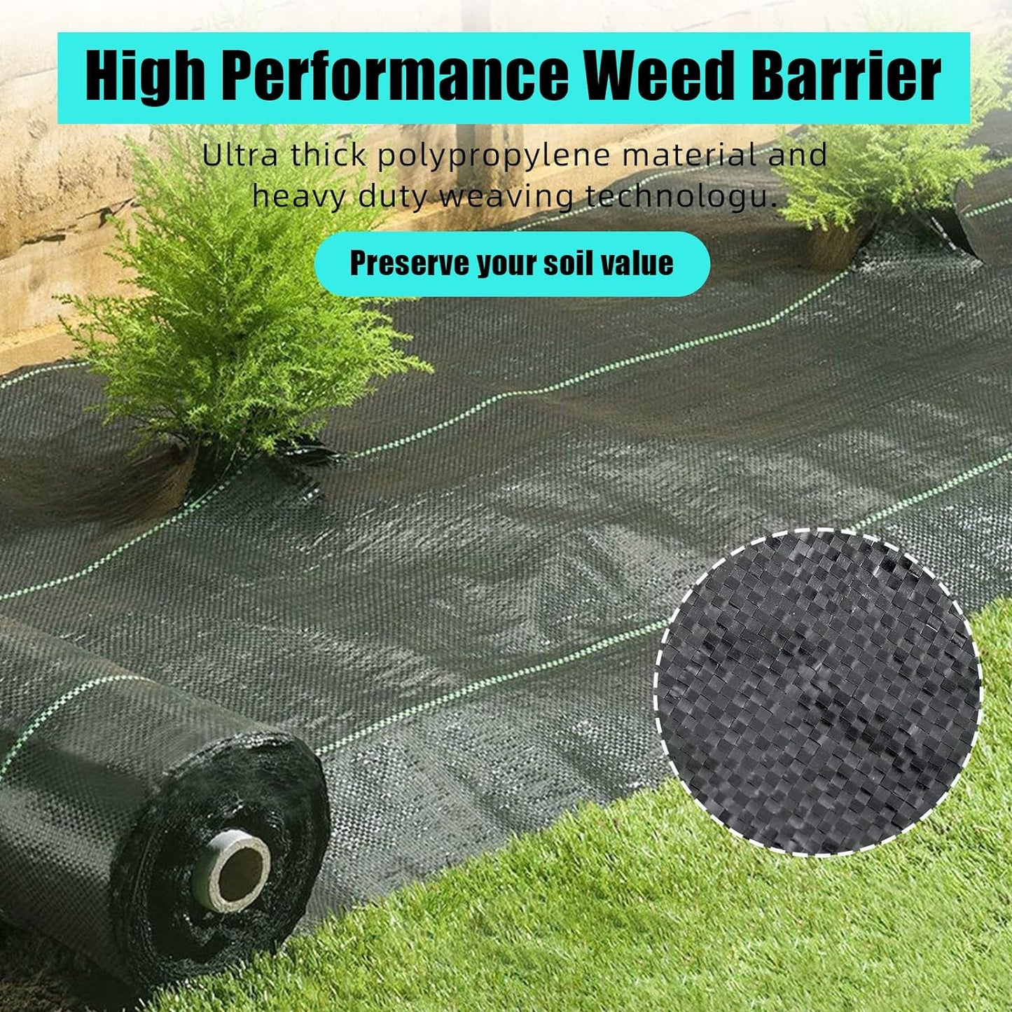 Towallmark 4ft x 250ft Premium Weed Barrier Landscape Fabric, 5oz Heavy Duty, Weed Control Fabric, High Permeability Good for Flower Bed, Driveway Fabric Ground Cover