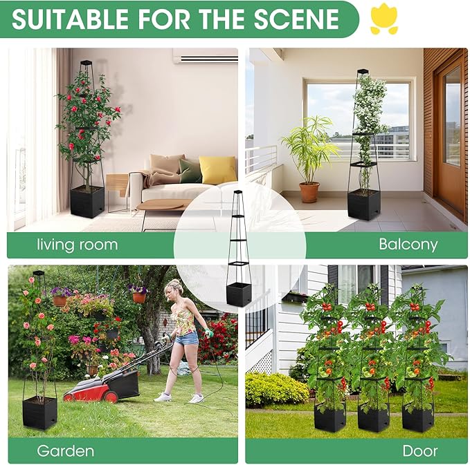 MQFORU Raised Garden Bed Planter Boxes with Trellis, 57" Self-Watering Tomato Planter Boxes with Trellis for Climbing Vegetable and Plants, Tomato Cage for Indoor Outdoor Use