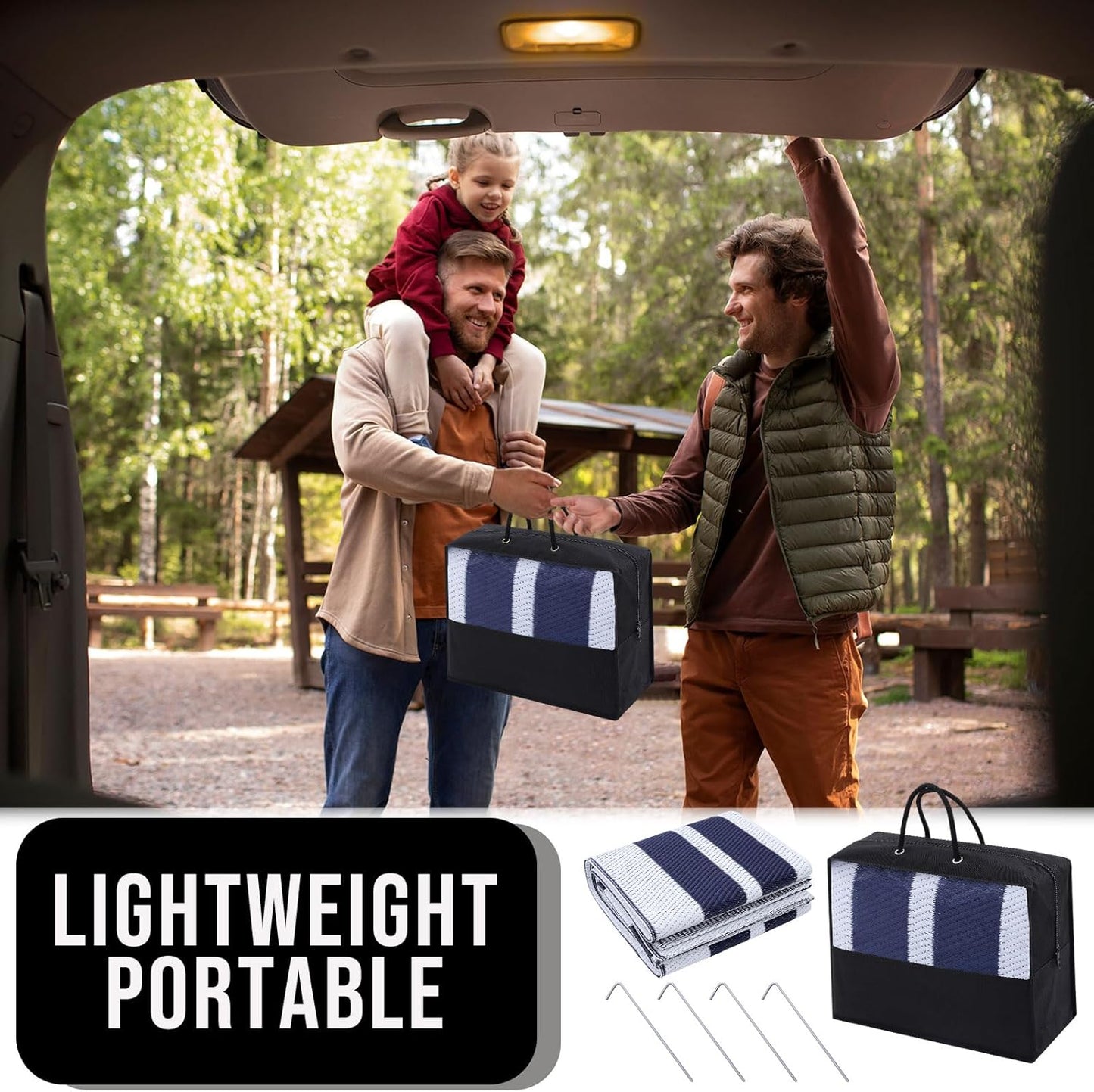 OLANLY Outdoor Rug 6x9 ft Waterproof, Reversible Outdoor Plastic Straw Rug, RV Mat, Indoor Outdoor Carpet Clearance for Patio, Camping, Balcony, Deck, Backyard, Navy & White