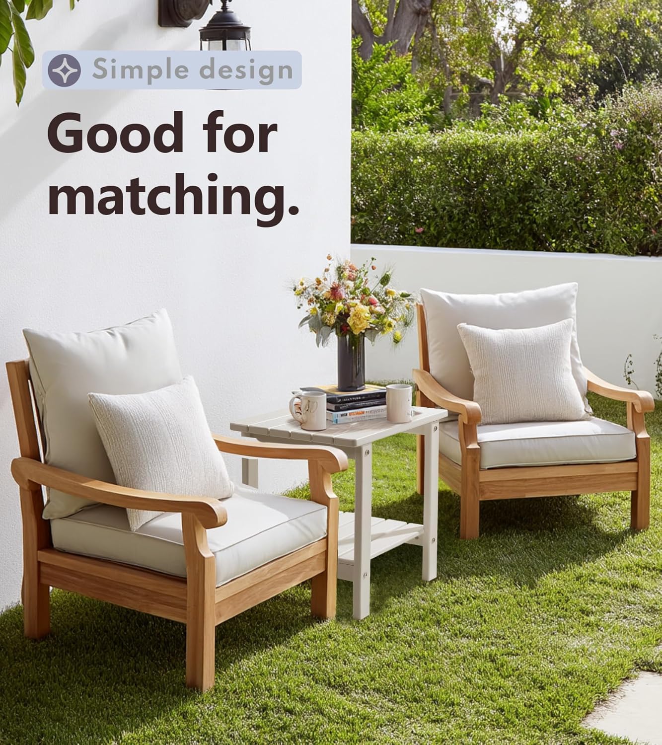 PASAMIC 2-Tier Adirondack Square Side Table, 17" HDPE Outdoor Side Tables, Weather Resistant End Table for Patio, Backyard, Pool, Indoor Companion, Beach, Easy Maintenance (White)