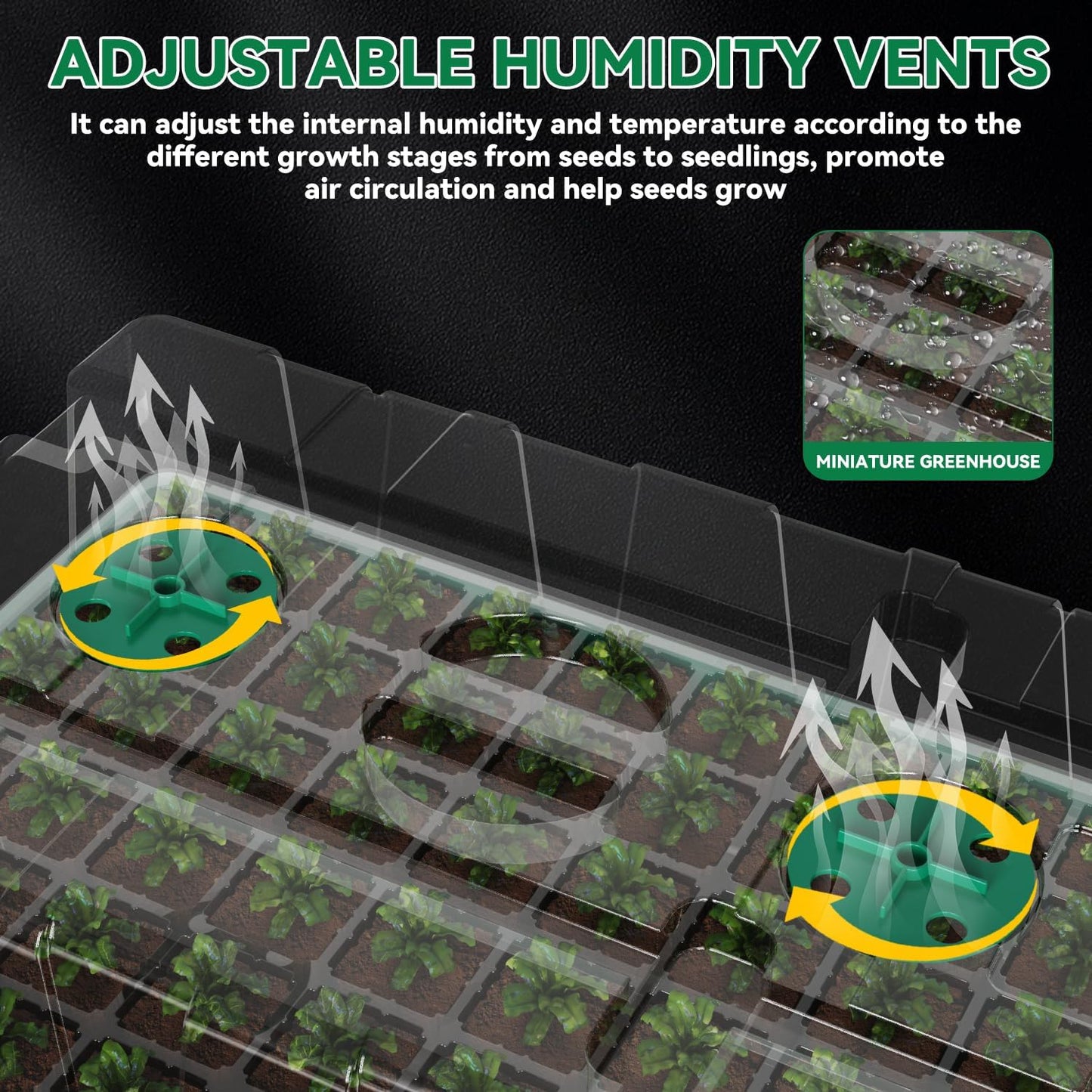 120 Cell Seed Starter Tray, Seed Starter Kit with Growth Light, 3.54-inch Humidity Dome Seedling Germinatio Starter Kit, Indoor Seed Germination Tray for Plant Reproduction and Seed Initiation.