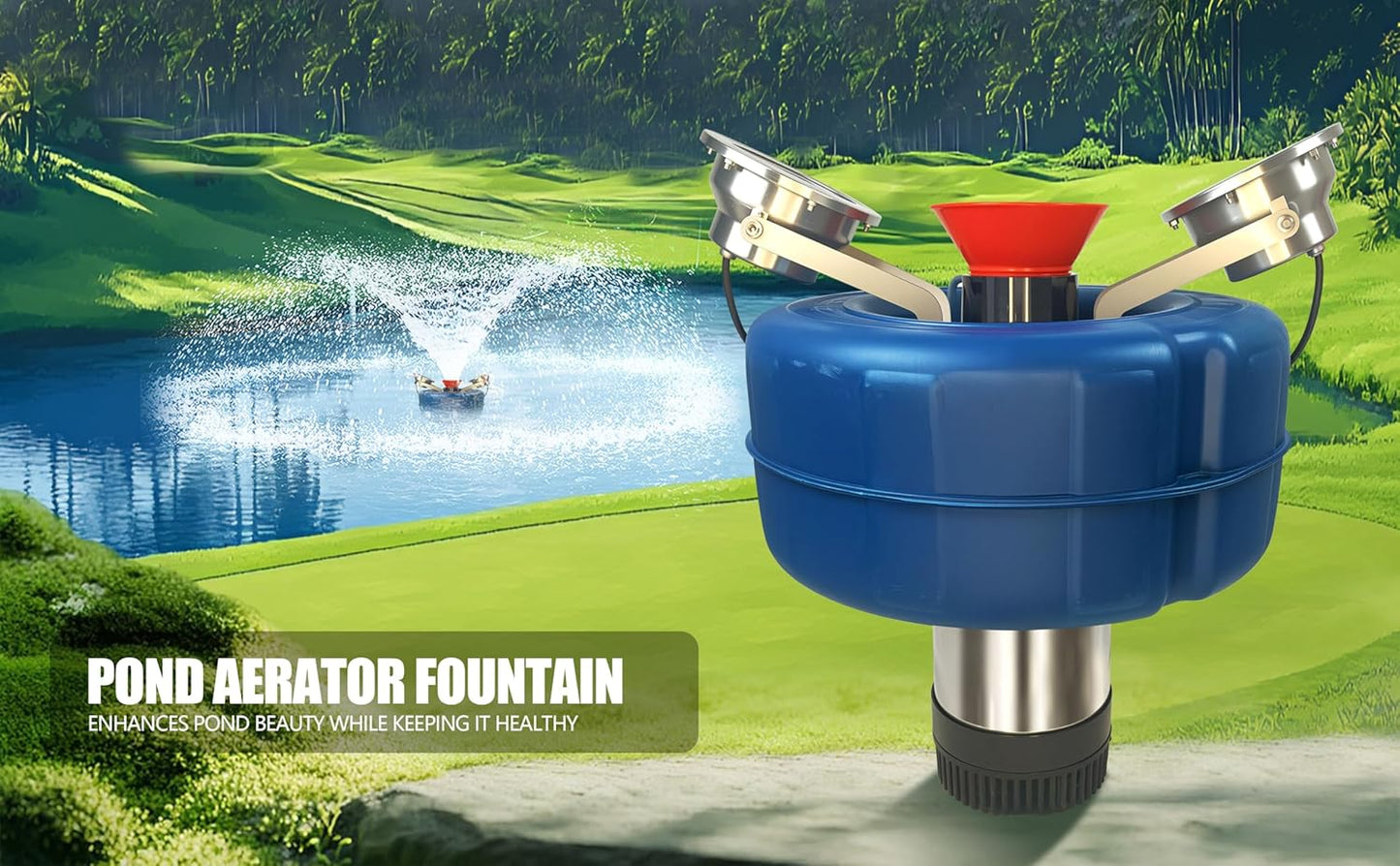 Pond Fountain Aerator, 1HP,Wireless Control RGB Rainbow Lights Stainless Steel Body, 100FT Cord, Multifunctional time Controller,200Ft Traction Rope, Aerator Pump for Ponds & Lakes (RGB)