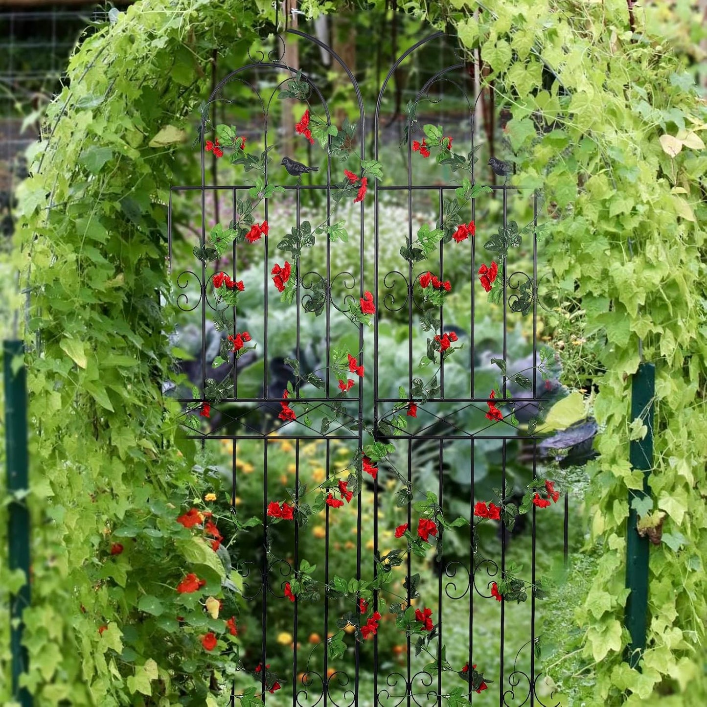 2 Pack 86.7" H x 19.7" W Metal Garden Trellis with Black Coating, Wire Lattice Grid Panel for Climbing Plants Outdoor Roses Vine Cucumbers Vegetables Flower Support