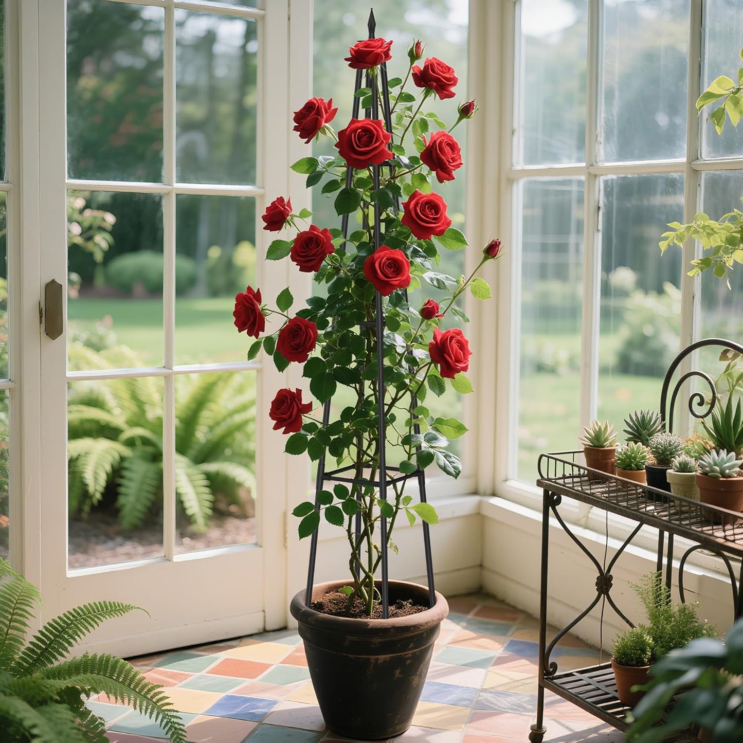 5.2Ft obelisk trellis for Climbing Plants outdoor,5.2Ft garden trellis with Extra Thickened Plastic-Coated metal pipes, Garden Indoor Potted Plant Support,Climbing Support for Potted Plant