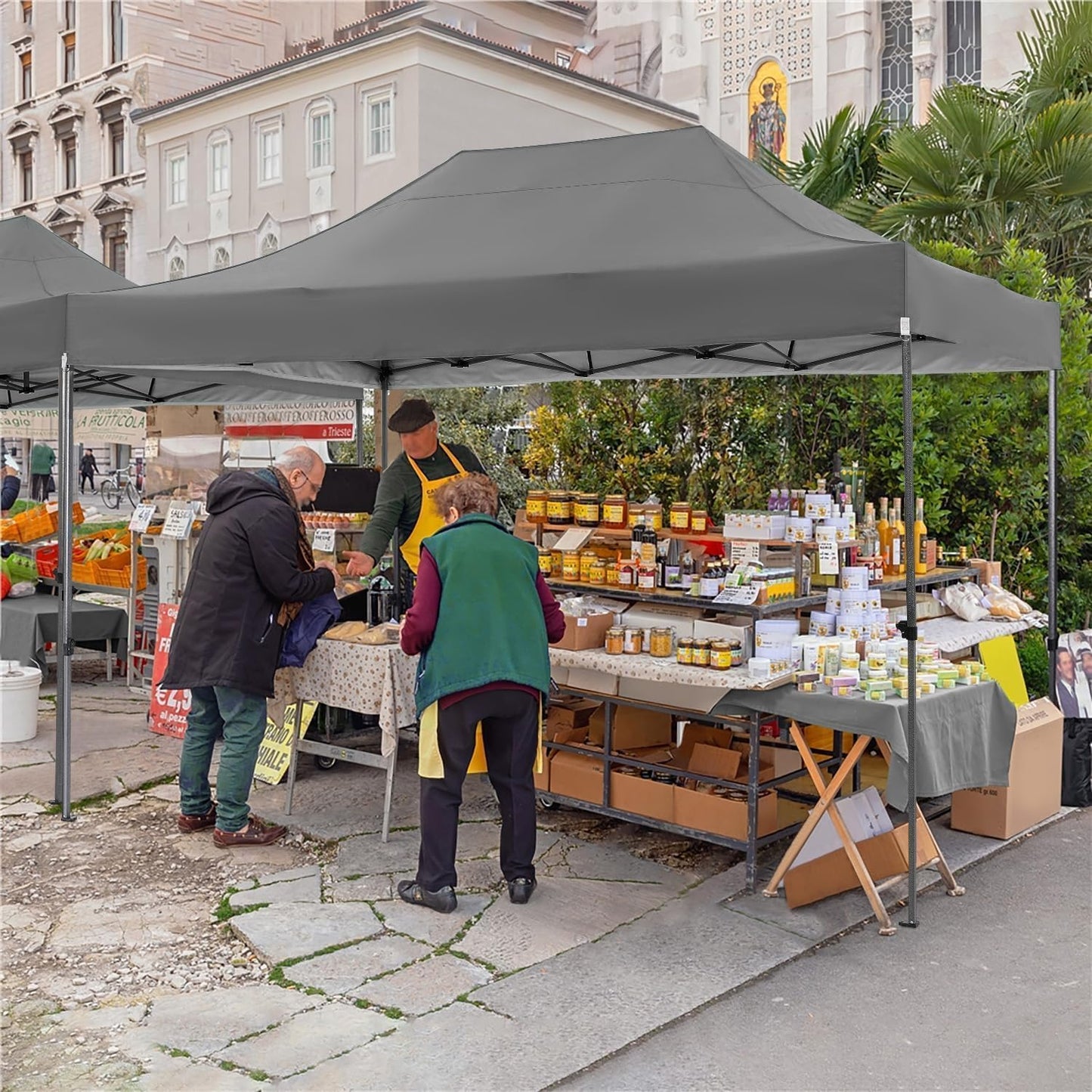 COBIZI 10x15 FT Pop up Canopy Tent,Heavy Duty Easy Up Commercial Outdoor Party Canopy Tents for Wedding Parties All Season Wind & Waterproof Gazebo with Carry Bag,Gray(Frame Thickened)