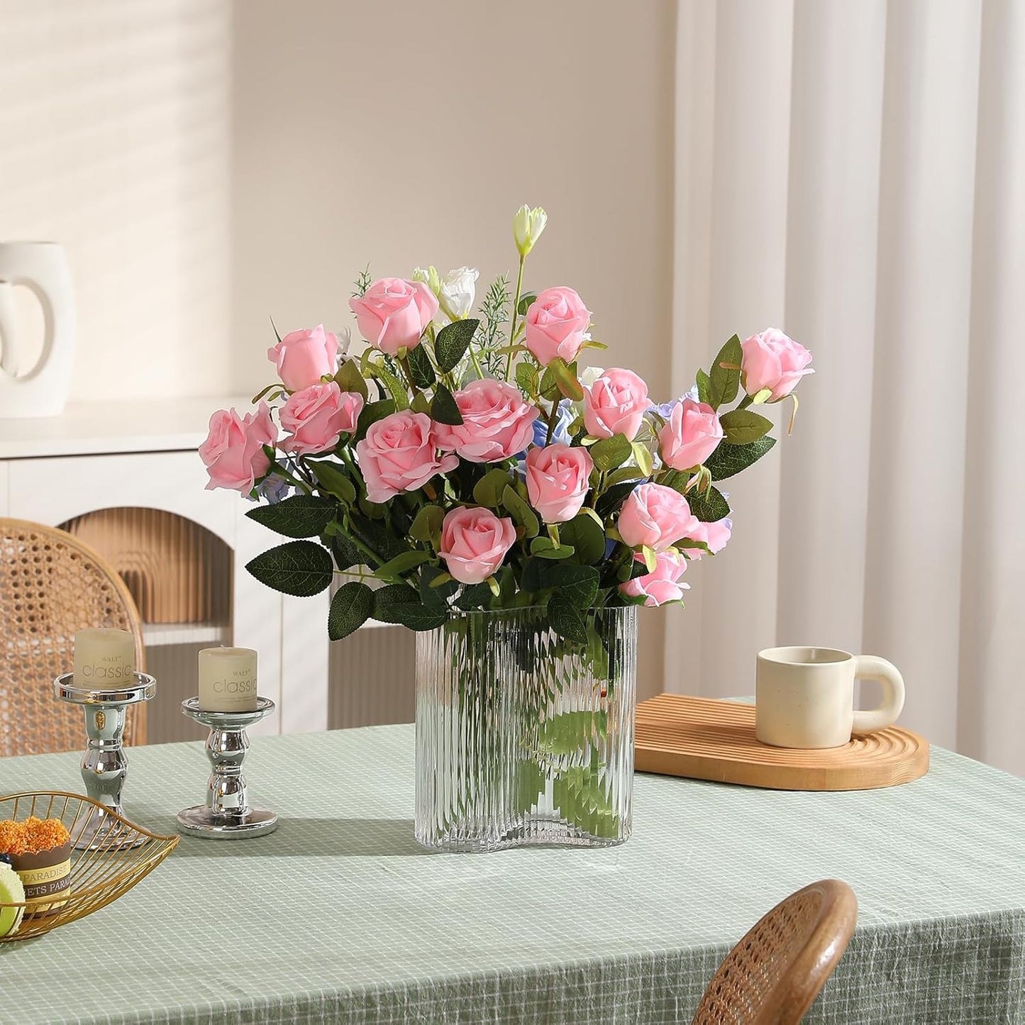 Hawesome 12PCS Artificial Silk Flowers Realistic Roses Bouquet Long Stem for Home Wedding Decoration Party (Pink -1) 1