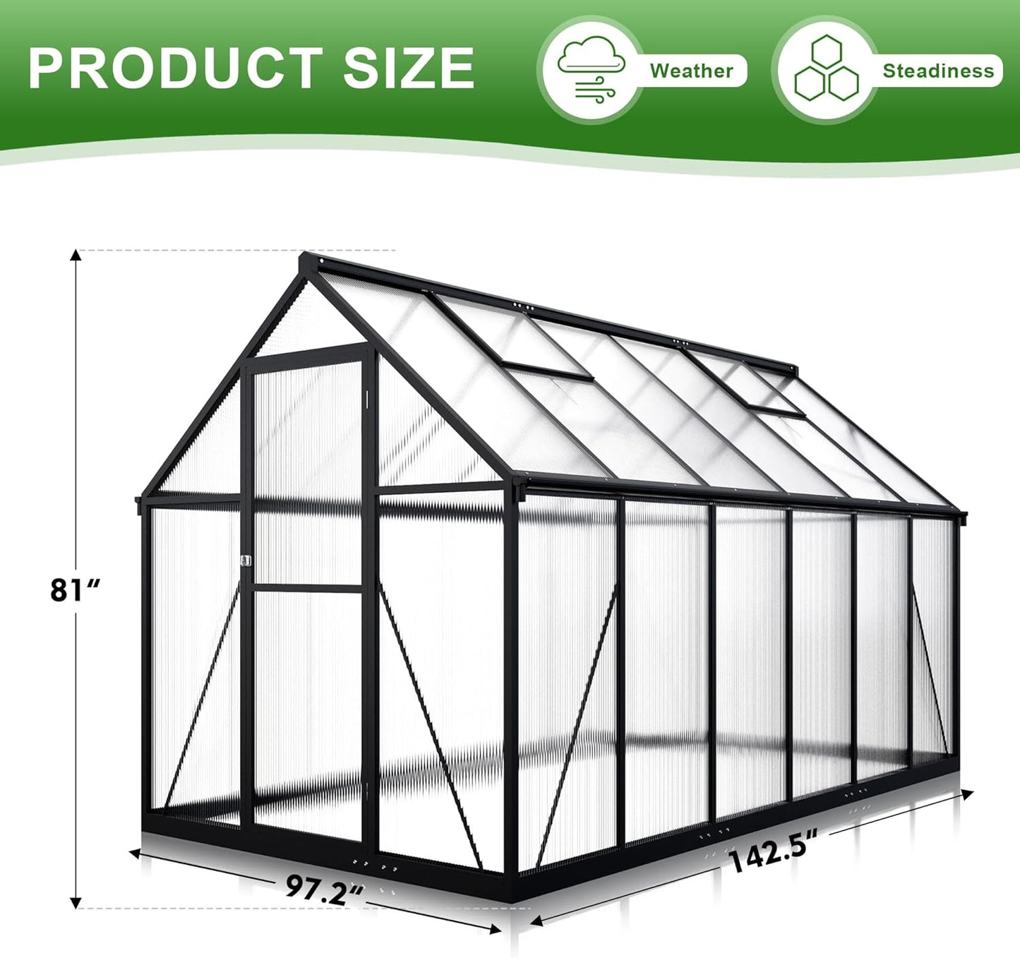 Polar Aurora 8x12 FT Greenhouse, Quick Aluminum Assembly Structure Polycarbonate Greenhouse, Walk-in Greenhouses for Outdoors with Ventilated Windows, Green Houses for Outside Backyard Garden