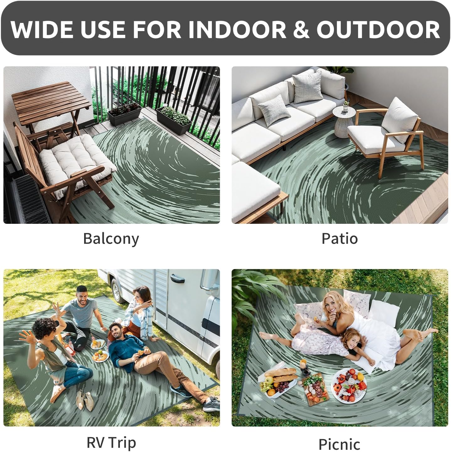 COCOER Modern Outdoor Rug 6x9 Reversible-Waterproof Outdoor Patio Rug-Quick Dry Outdoor Area Rugs Indoor Outdoor Rugs-Outside Rug Patio Decor for Porch Deck Balcony Backyard