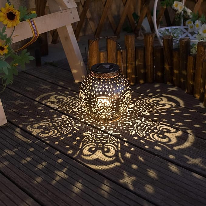 Solar Lanterns Outdoor Waterproof Garden Decorative Lights Owl Hanging Solar Lanterns for Patio, Table, Pathway, Balcony, Lawn, Yard Decor 2 Pack