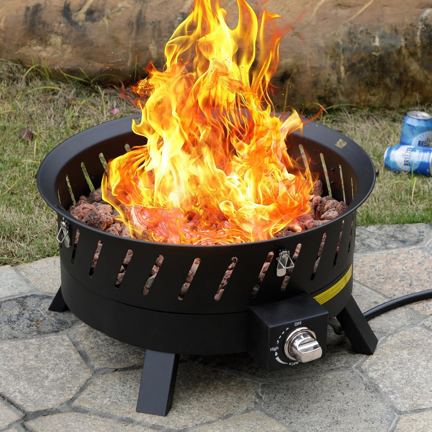 22 inch Portable Propane Fire Pits, Gas Fire Pit Bowl for Outside with Lid & Handle, Smokeless Gas Firebowl,Propane Firepit for Camping, Patio, Yard, Garden