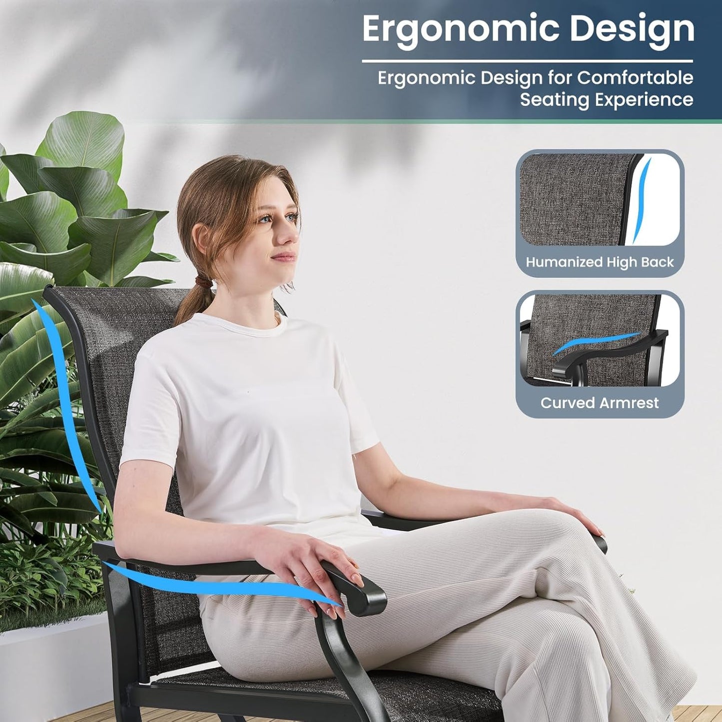 Amopatio Patio Swivel Chairs Set of 6, Outdoor Swivel Rocker Dining Chairs with All Weather Textilene High Back & Metal Frame, for Backyard Deck Lawn Garden (Dark Grey)