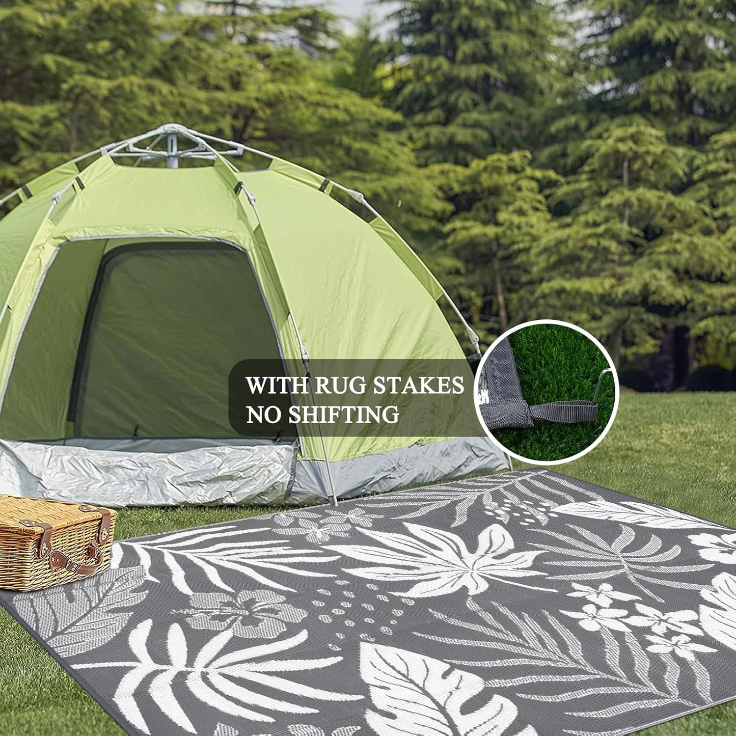 Pauwer Waterproof Outdoor Rug 6x9, Reversible Plastic Straw Patio Camping Rug, Indoor Outdoor RV Mat Carpet for Deck, Camper, Porch, Balcony, Backyard, Picnic, Floral Grey