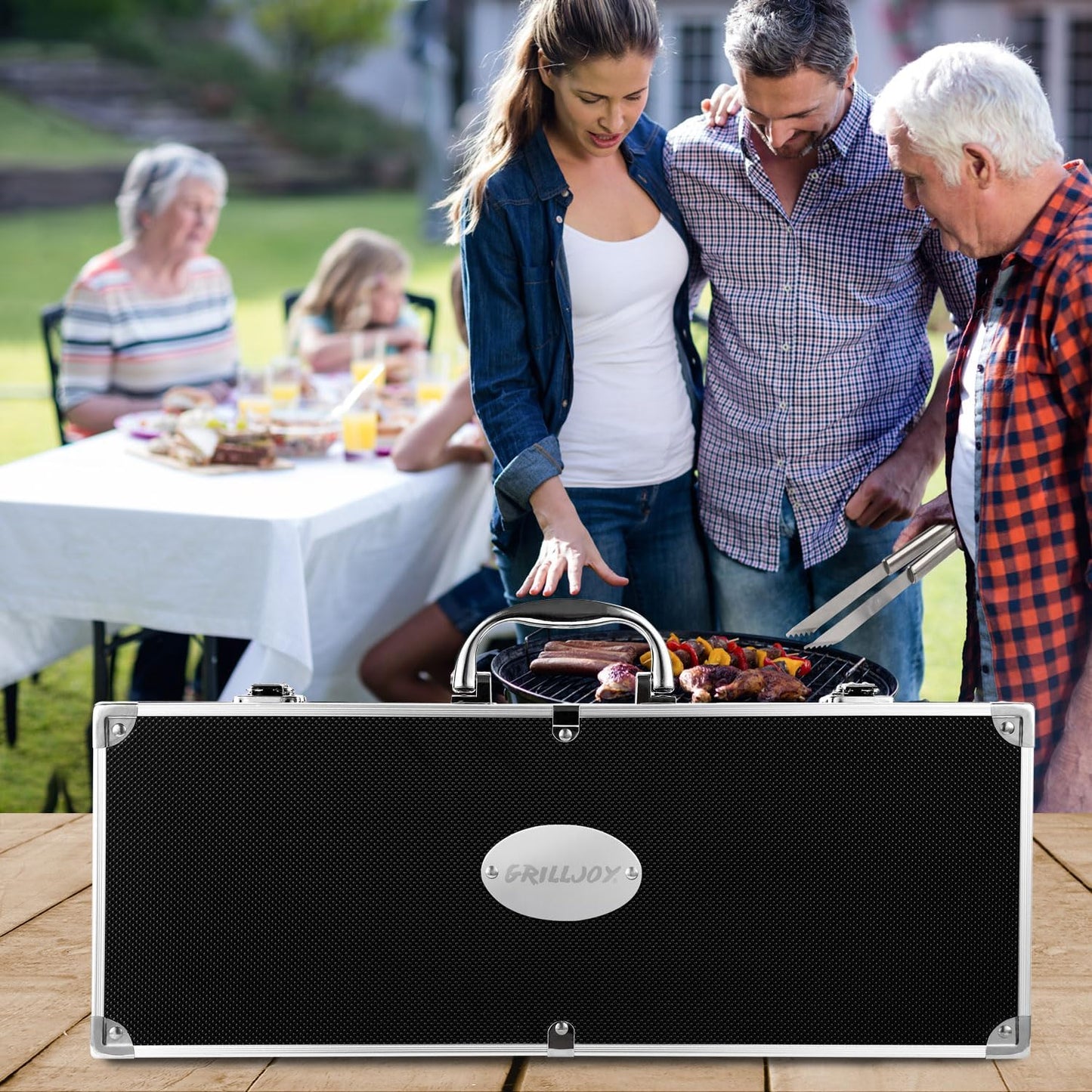 Grilljoy BBQ Accessories Grill Tools Set - 22PCS Stainless Steel Barbecue Grill Accessories for Outdoor Grill with Black Aluminum Case - Grilling Gifts for Men Dad -Grill Tools Kit