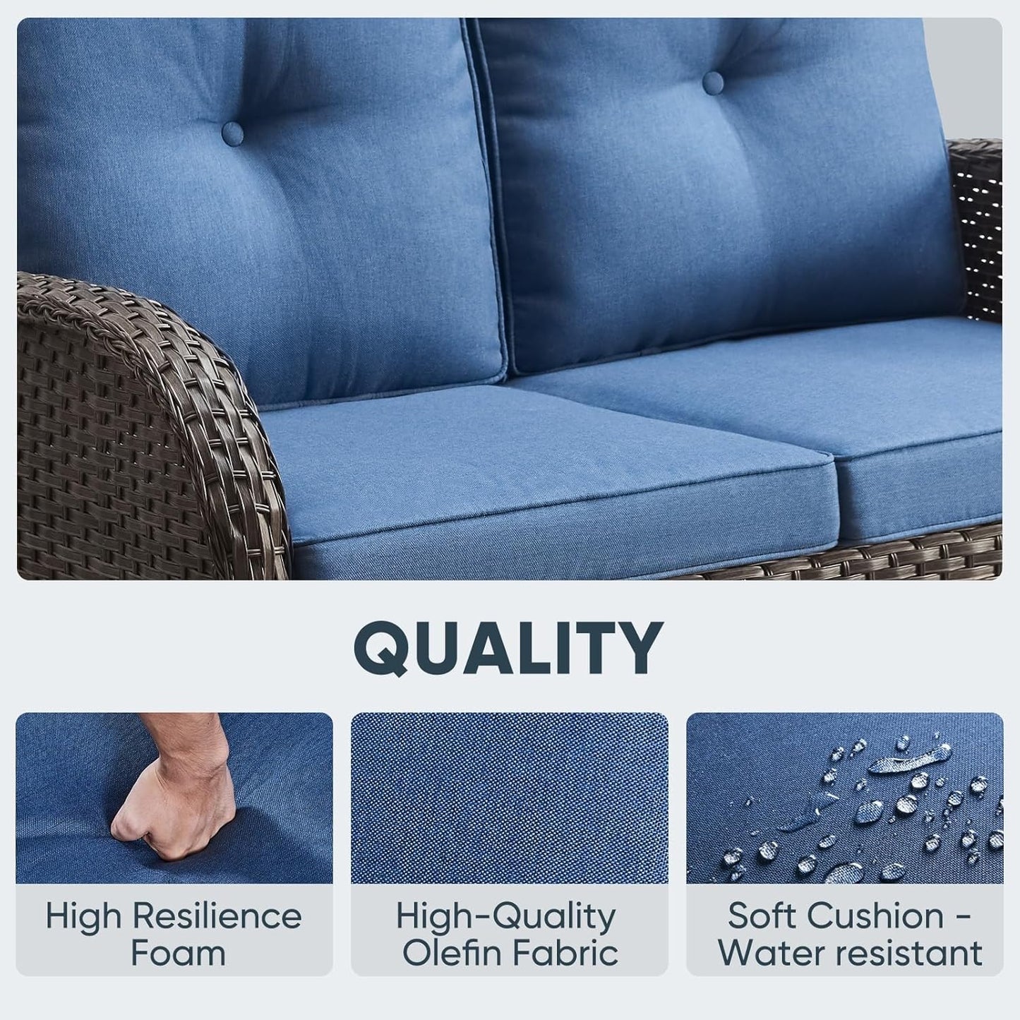 5 Piece Outdoor Patio Furniture Set with Deep Seating Swivel Rocker Chairs Loveseat and Rattan Coffee Table Outdoor Conversation Sets for Deck Backyard Poolside