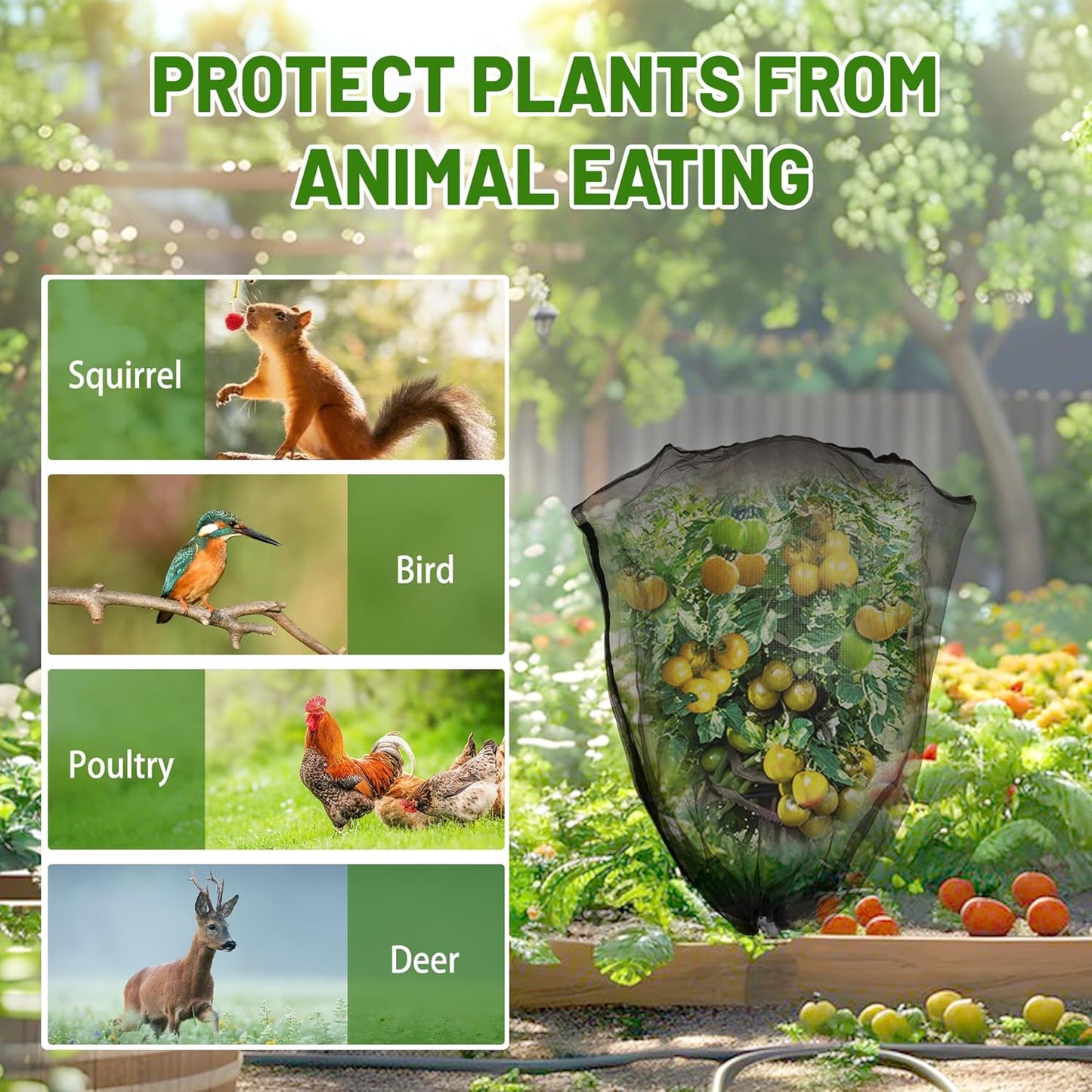 2 Pack Fruit Tree Netting Bags with Zipper and Drawstring, 8 x 8ft Ultra Fine Mesh Garden Netting Plant Cover, Bird Netting for Blueberry Bushes, Fruit Trees, Flowers (Black, 8 x 8 ft)