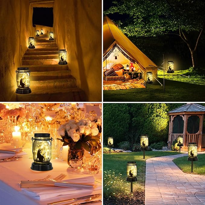Christmas Garden Decor Cat Lover Gifts Cat Solar Lights, Christmas Gift for Mother/Grandma/Women,Cat Garden Gift, Yard Cat Gift, Lantern Decor, Patio Outdoor Waterproof Cat Solar Lanterns