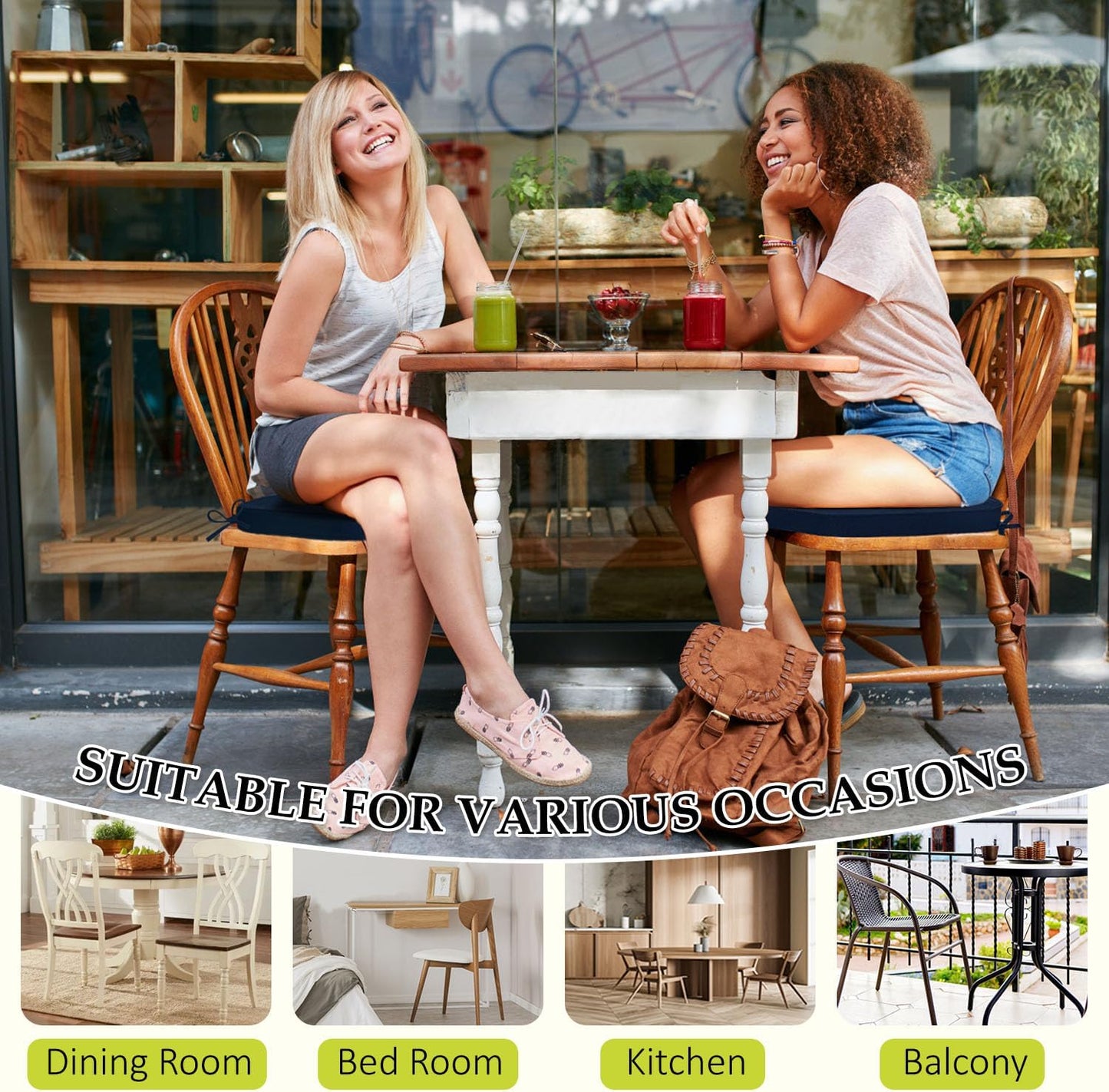 Chair Cushions for Dining Chairs, Indoor Chair Cushions with Ties,Waterproof Chair Pads Set of 6, Black, 17x16x2.5 Inch