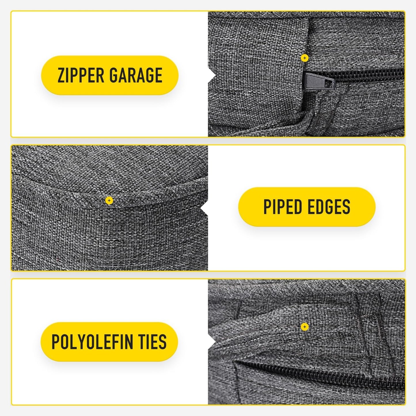 SUNROX Gel Memory Foam Chair Cushion with Ties, Ultra Durable Water Resistant FadeShield Outdoor/Indoor Reversible Chair Seat Cushion 17 x 16 inch Set of 4, Heather Charcoal